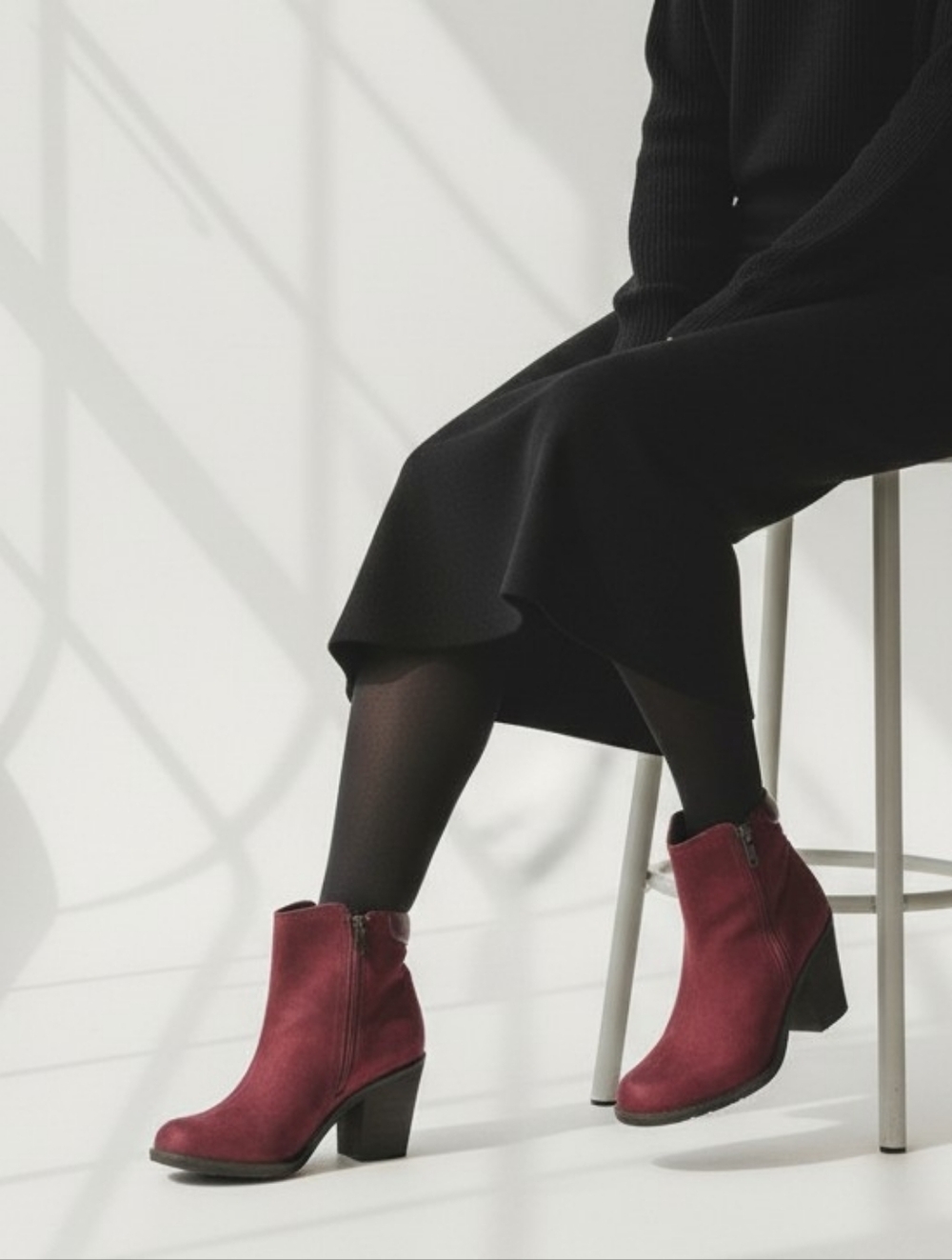 F&F Burgundy Chunky Heeled Ankle Boots